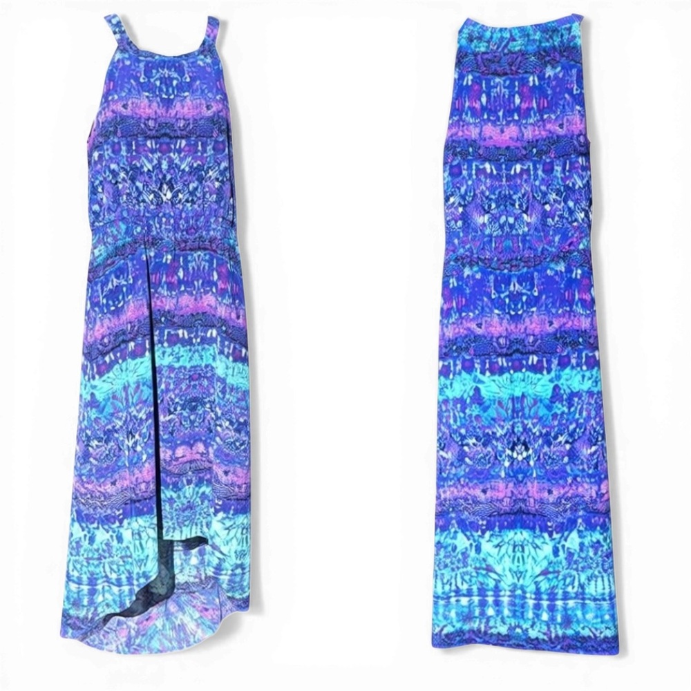 Chico’s “Brooke” Purple Blue‎ Abstract Floral Maxi Dress (Chico's Size 1.5)